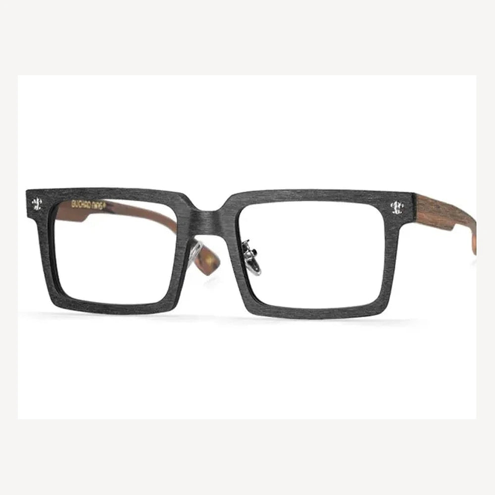 Hdcrafter Unisex Full Rim Big Square Wood Eyeglasses 10959 - Black