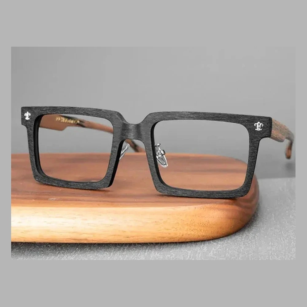 Hdcrafter Unisex Full Rim Big Square Wood Eyeglasses 10959 - Black-Brown