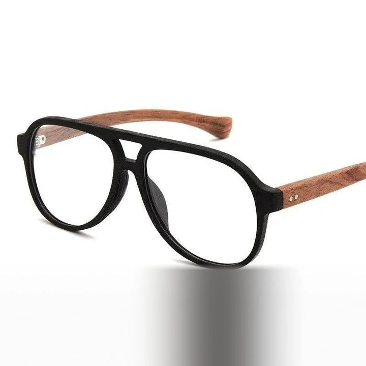 Hdcrafter Unisex Full Rim Double Bridge Round Wood Frame Eyeglasses 7428d - Wood-Black-Brown