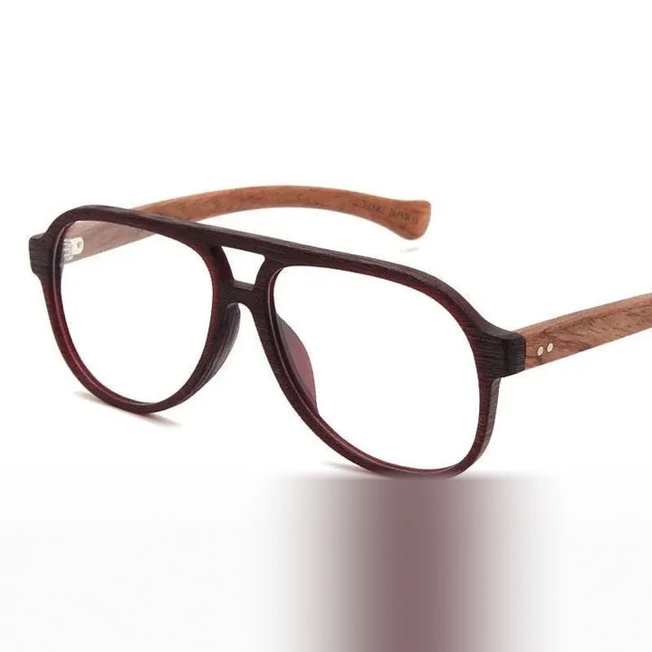 Hdcrafter Unisex Full Rim Double Bridge Round Wood Frame Eyeglasses 7428d - Wood-Coffee-Brown