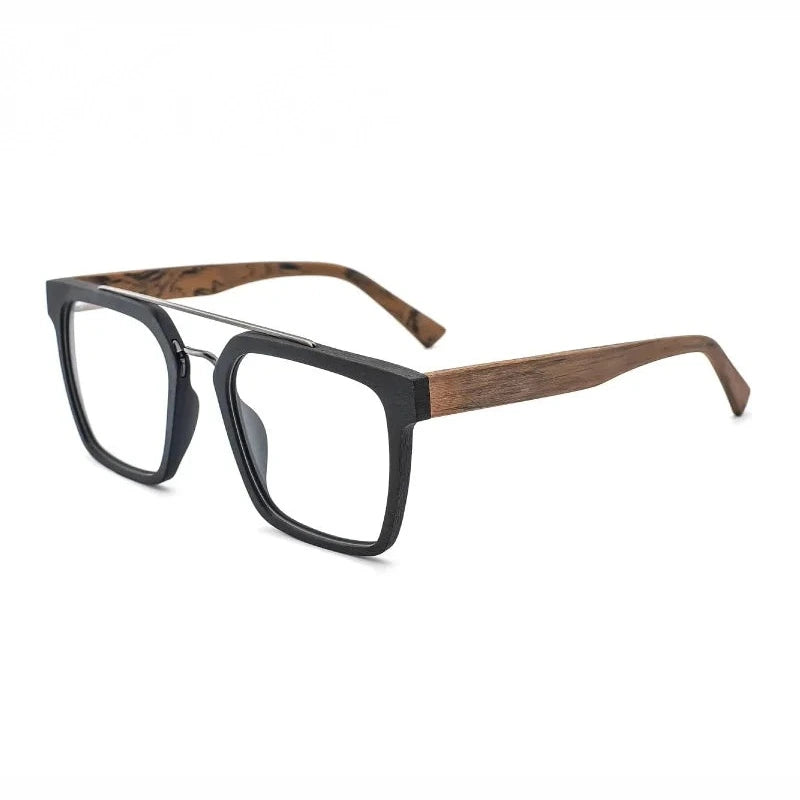 Hdcrafter Unisex Full Rim Double Bridge Square Acetate Titanium Frames 700600 - Black-Brown-C86