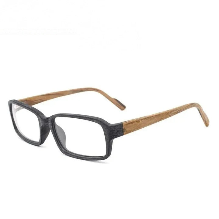 Hdcrafter Unisex Full Rim Eyeglasses Wood Rectangular Ta25596 - Black Brown C86