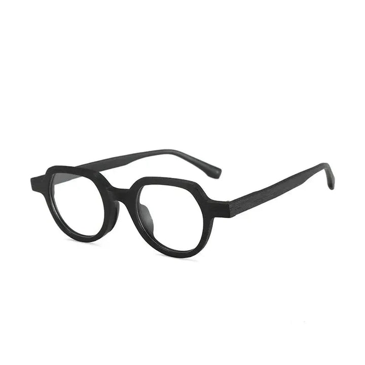 Hdcrafter Unisex Full Rim Flat Top Round Wood Eyeglasses 2311 - Black-C10