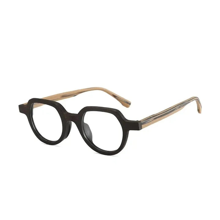 Hdcrafter Unisex Full Rim Flat Top Round Wood Eyeglasses 2311 - Coffee-Brown-C62