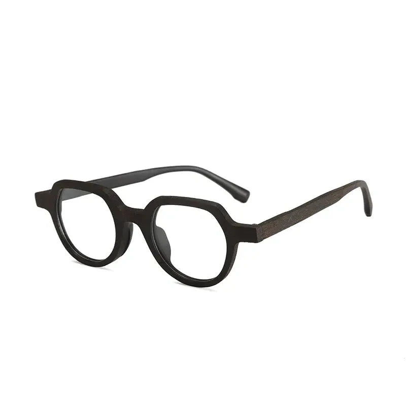 Hdcrafter Unisex Full Rim Flat Top Round Wood Eyeglasses 2311 - Coffee-C19
