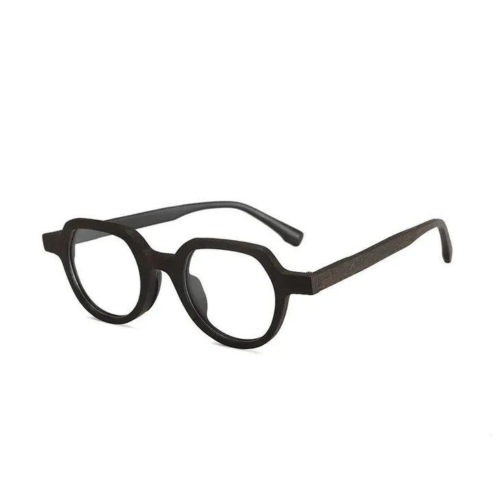 Hdcrafter Unisex Full Rim Flat Top Round Wood Eyeglasses 2311 - Coffee-C19
