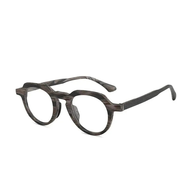Hdcrafter Unisex Full Rim Flat Top Round Wood Eyeglasses 2310 - Grain-Grey-C15