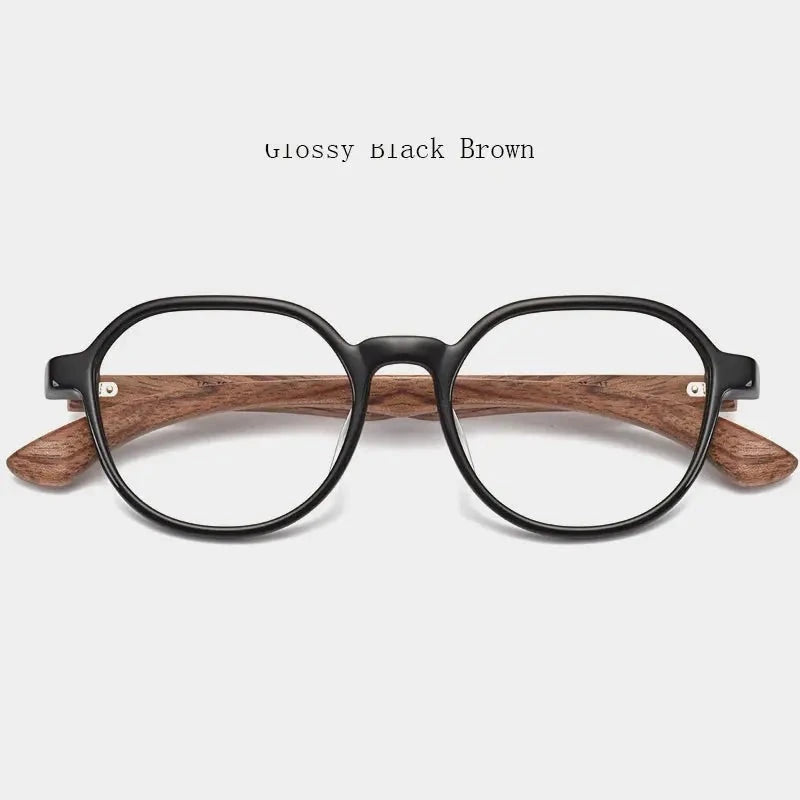 Hdcrafter Unisex Full Rim Flat Top Square Wood Acetate Eyeglasses 7592 - Glossy-Black