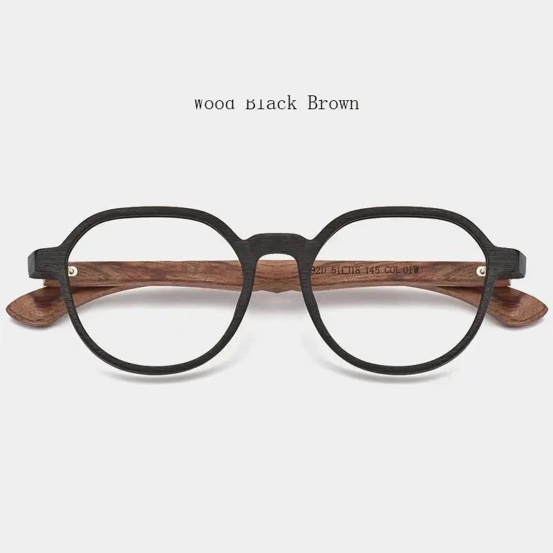 Hdcrafter Unisex Full Rim Flat Top Square Wood Acetate Eyeglasses 7592 - Wood-Black