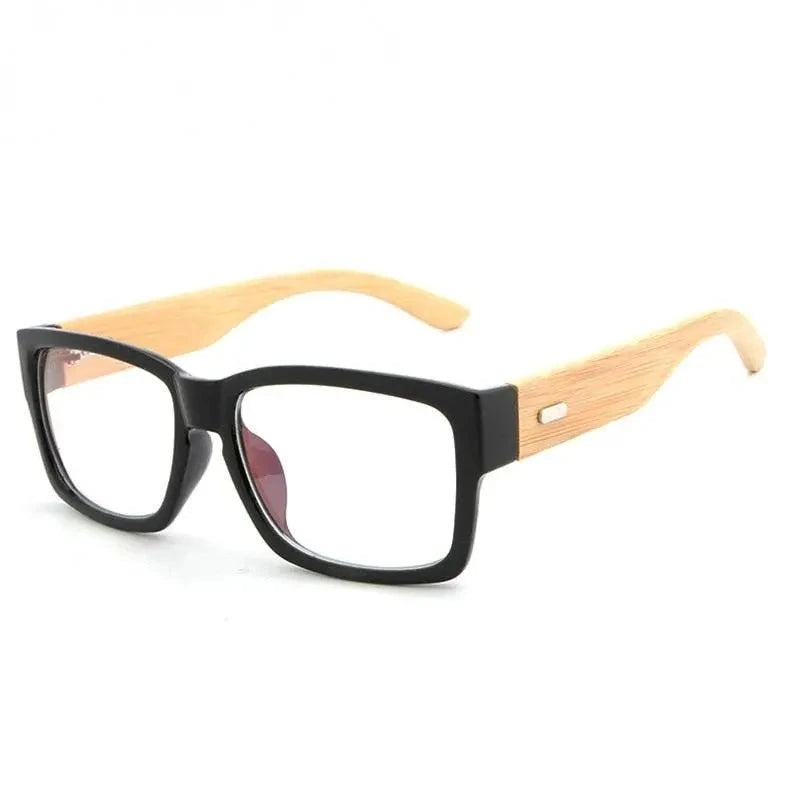 Hdcrafter Unisex Full Rim Oversized Rectangle Wood Eyeglasses 6823 - Glossy Black
