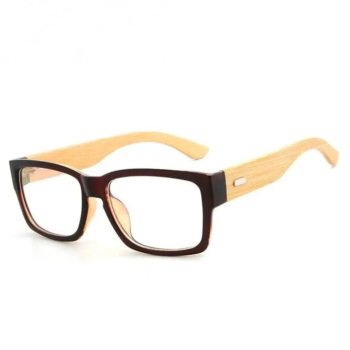 Hdcrafter Unisex Full Rim Oversized Rectangle Wood Eyeglasses 6823 - Tea