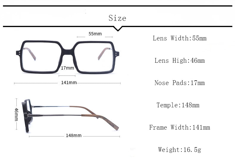 Hdcrafter Unisex Full Rim Oversized Square Wood Frame Eyeglasses Ft8890 - Size Chart