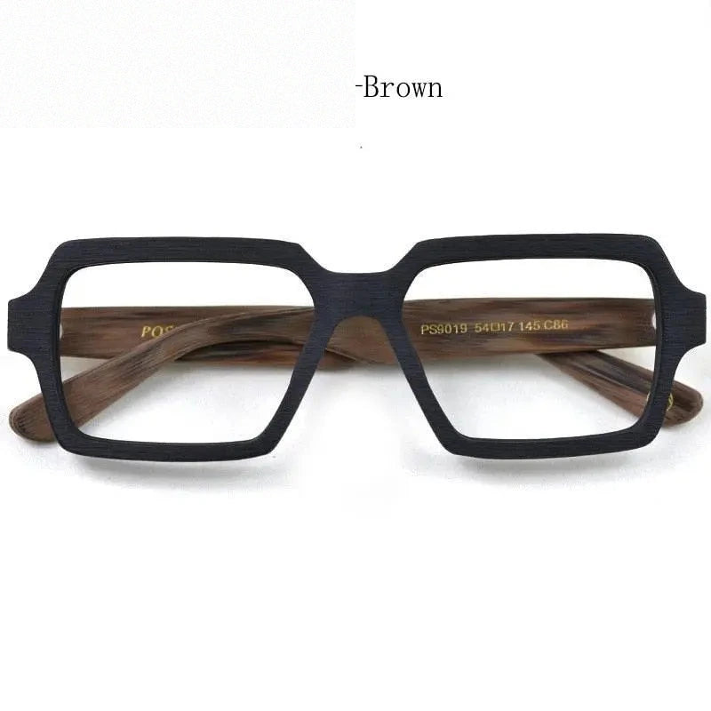 Hdcrafter Unisex Full Rim Oversized Square Wood Acetate Frame Eyeglasses Ps9019 - Wood black and brown