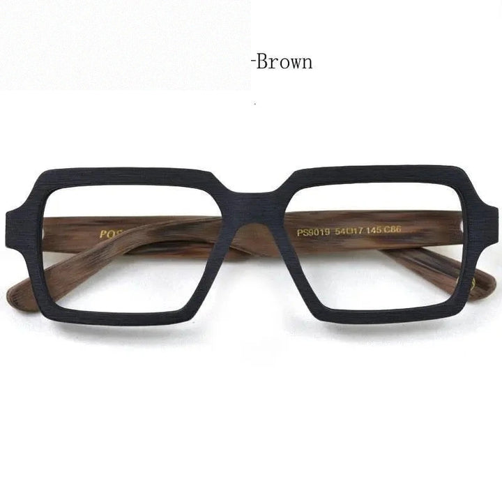 Hdcrafter Unisex Full Rim Oversized Square Wood Acetate Frame Eyeglasses Ps9019 - Wood black and brown