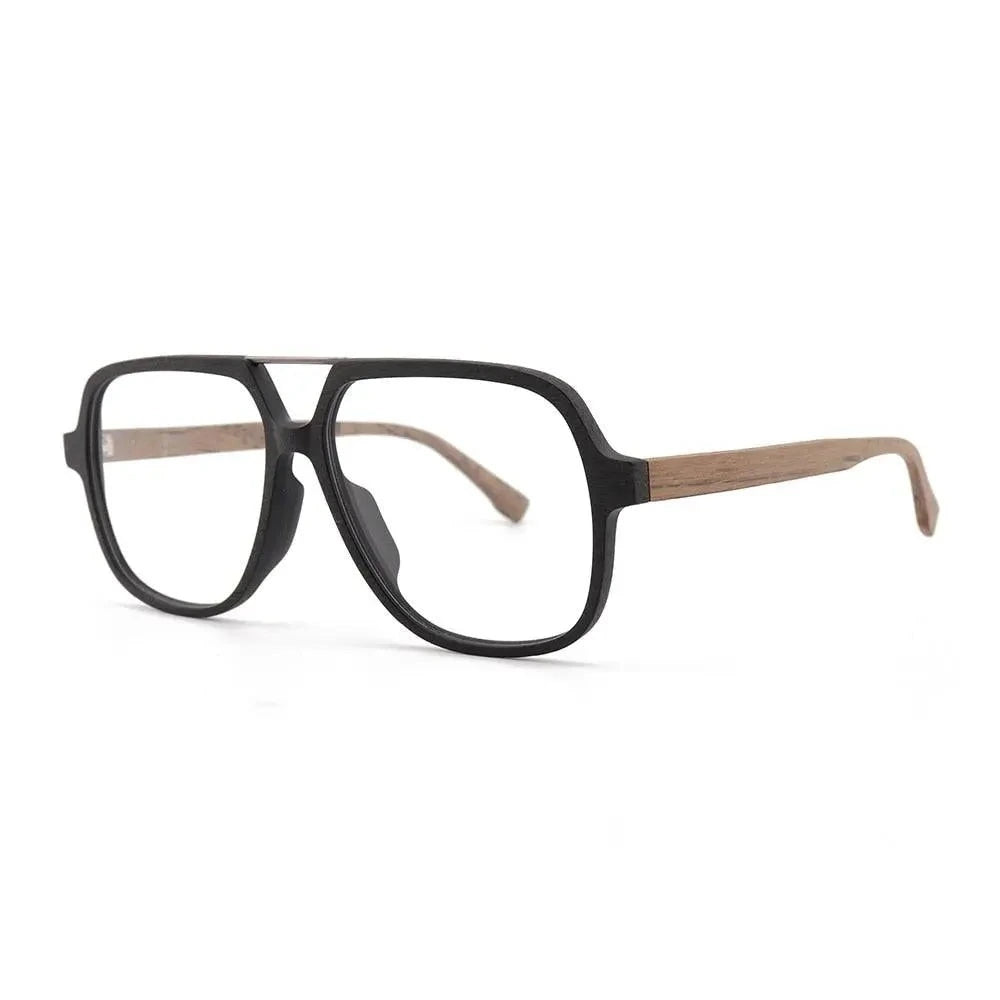 Hdcrafter Unisex Full Rim Polygonal Double Bridge Wood Metal Frame Eyeglasses 6018 - Black Brown-C86
