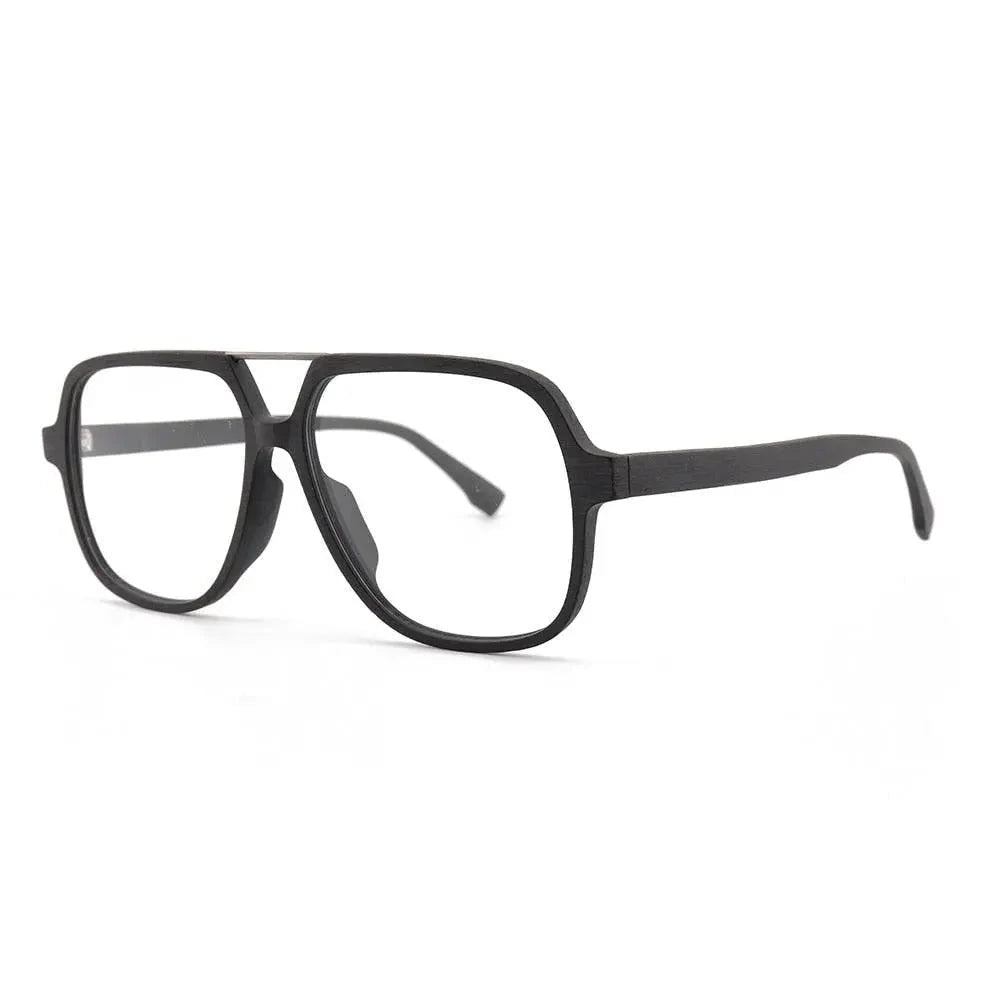 Hdcrafter Unisex Full Rim Polygonal Double Bridge Wood Metal Frame Eyeglasses 6018 - Black-C10