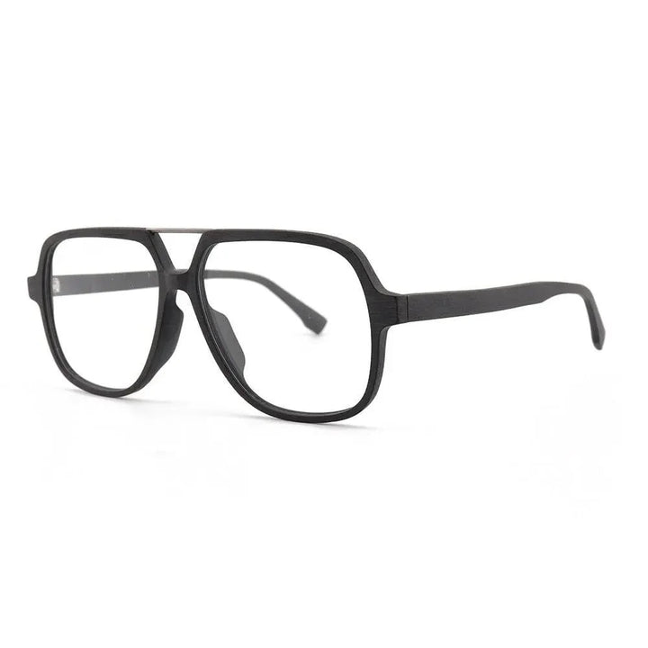 Hdcrafter Unisex Full Rim Polygonal Double Bridge Wood Metal Frame Eyeglasses 6018 - Black-C10