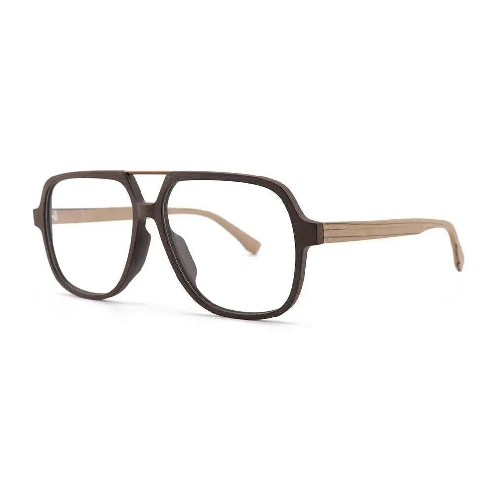 Hdcrafter Unisex Full Rim Polygonal Double Bridge Wood Metal Frame Eyeglasses 6018 - Coffee Brown-C62