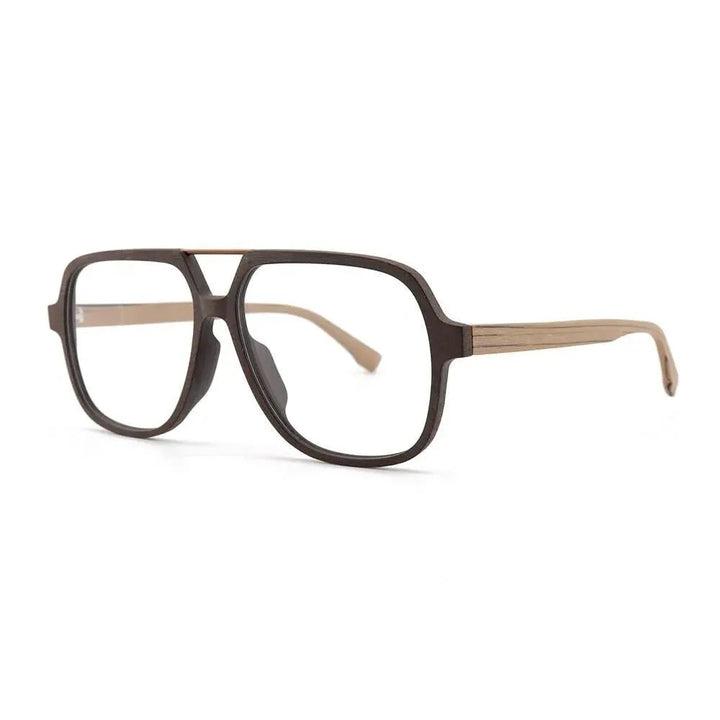 Hdcrafter Unisex Full Rim Polygonal Double Bridge Wood Metal Frame Eyeglasses 6018 - Coffee Brown-C62