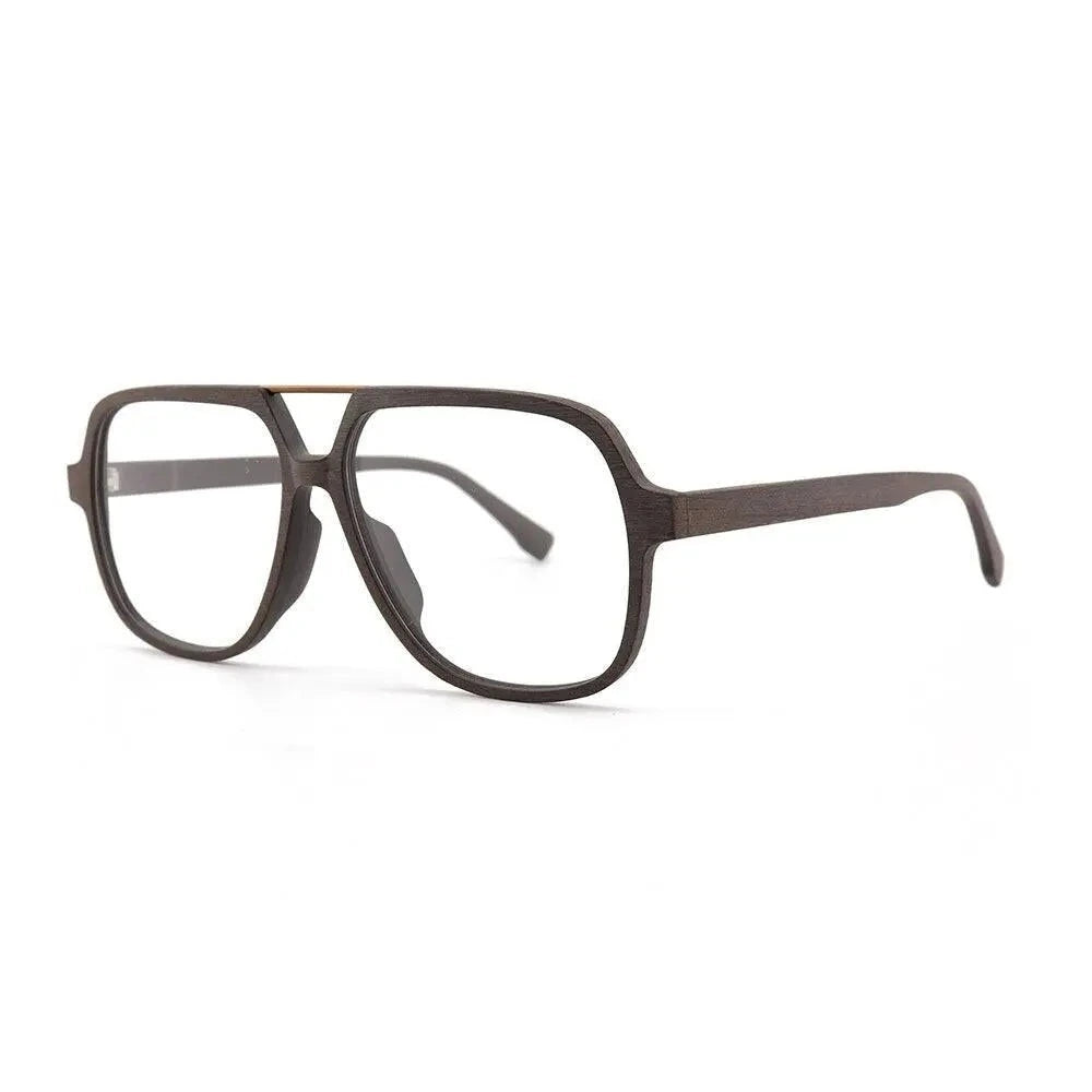 Hdcrafter Unisex Full Rim Polygonal Double Bridge Wood Metal Frame Eyeglasses 6018 - Coffee-C19