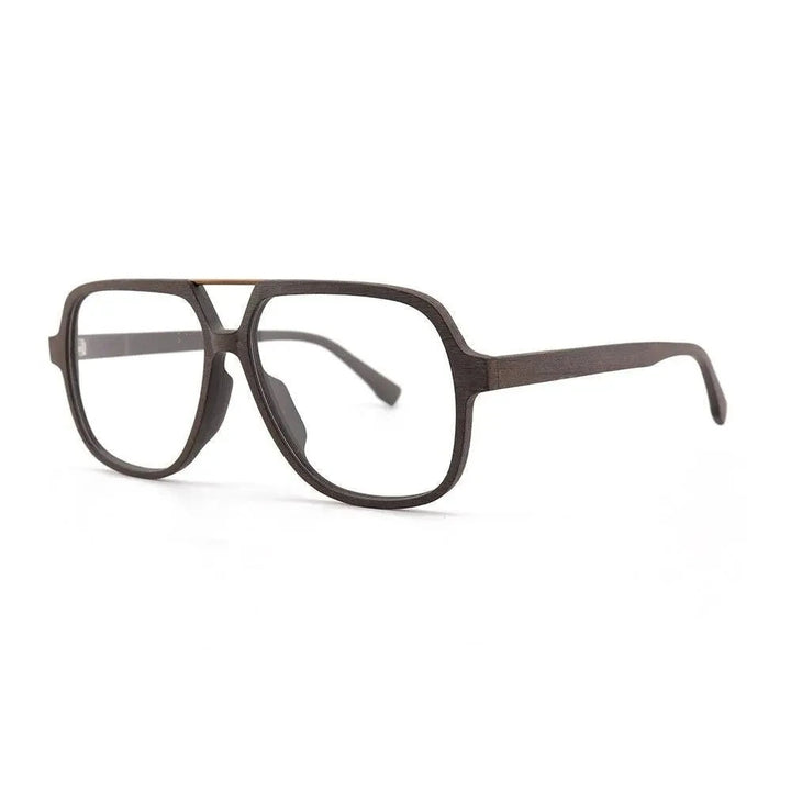 Hdcrafter Unisex Full Rim Polygonal Double Bridge Wood Metal Frame Eyeglasses 6018 - Coffee-C19