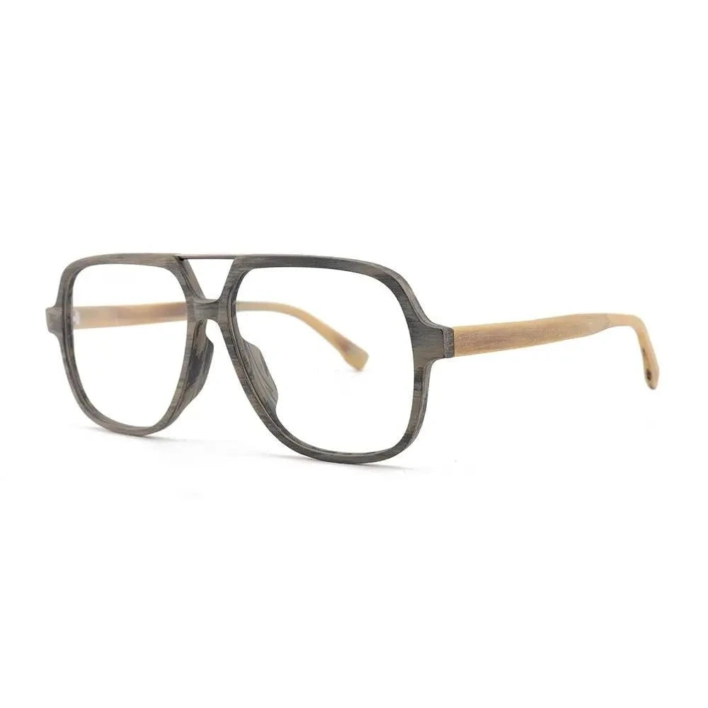 Hdcrafter Unisex Full Rim Polygonal Double Bridge Wood Metal Frame Eyeglasses 6018 - Gray Brown-C29