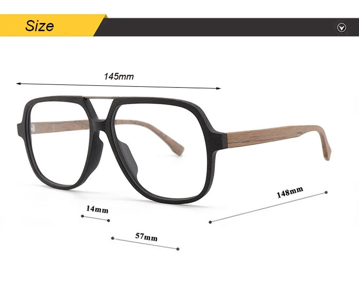 Hdcrafter Unisex Full Rim Polygonal Double Bridge Wood Metal Frame Eyeglasses 6018 - Size Chart