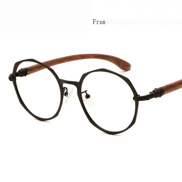 Hdcrafter Unisex Full Rim Round Acetate Alloy Frame Wood Temple Eyeglasses 7578d - Black Frame