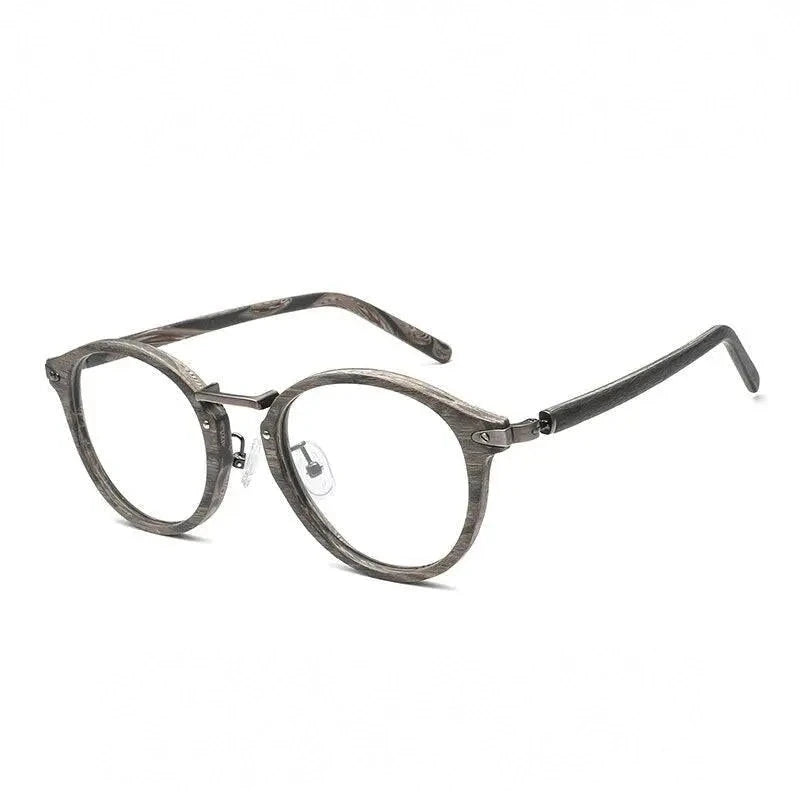 Hdcrafter Unisex Full Rim Round Acetate Eyeglasses Acetate Round Wood Grain Bc06 - C15
