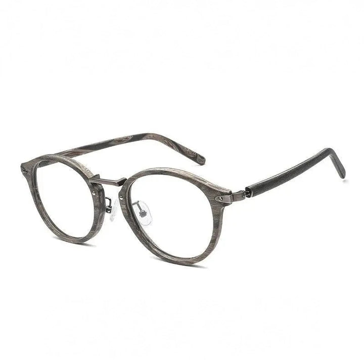 Hdcrafter Unisex Full Rim Round Acetate Eyeglasses Acetate Round Wood Grain Bc06 - C15