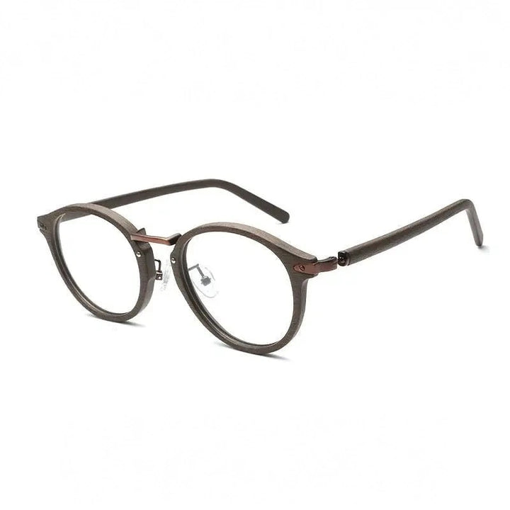 Hdcrafter Unisex Full Rim Round Acetate Eyeglasses Acetate Round Wood Grain Bc06 - C19 Coffee