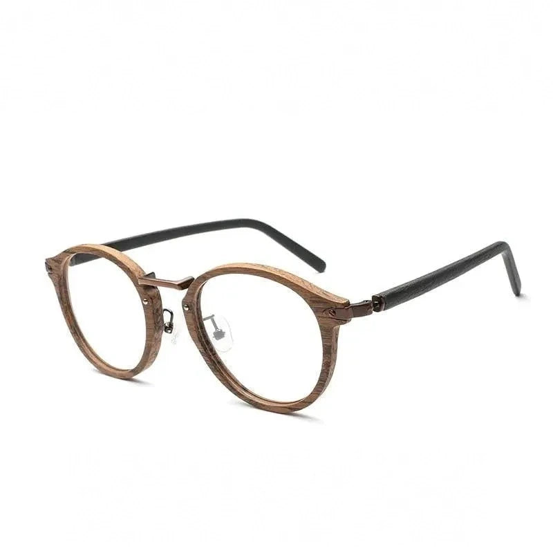 Hdcrafter Unisex Full Rim Round Acetate Eyeglasses Acetate Round Wood Grain Bc06 - C90 Brown Black