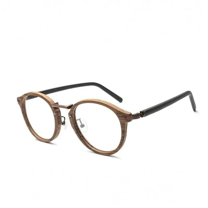 Hdcrafter Unisex Full Rim Round Acetate Eyeglasses Acetate Round Wood Grain Bc06 - C90 Brown Black