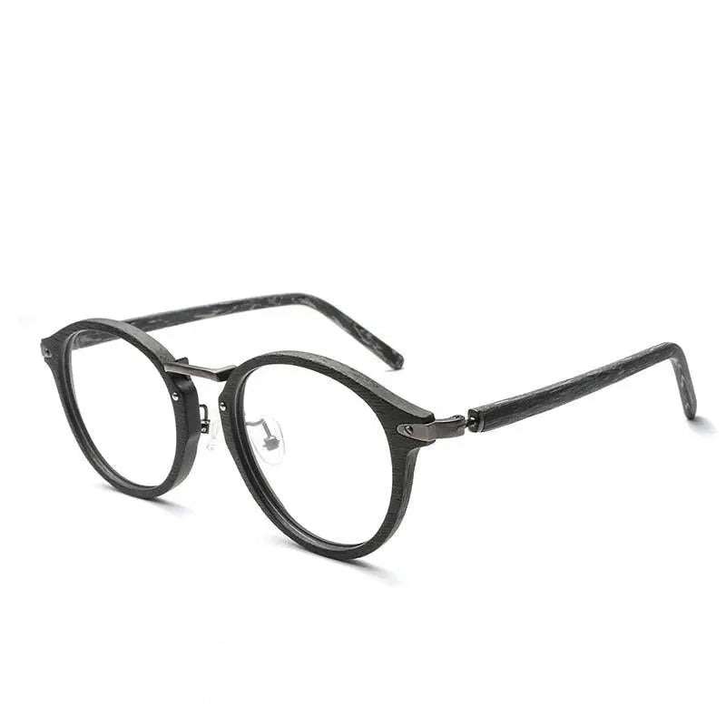 Hdcrafter Unisex Full Rim Round Acetate Eyeglasses Acetate Round Wood Grain Bc06 - Gray c82