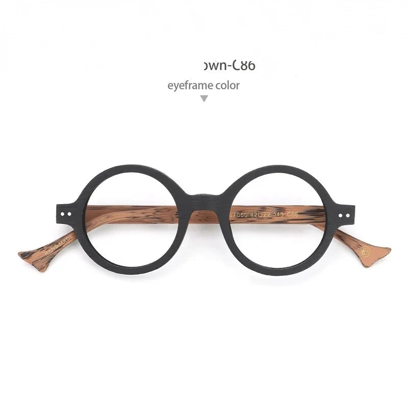 Hdcrafter Unisex Full Rim Round Acetate Prescription Eyeglasses PS7060 - Black-Brown-C86