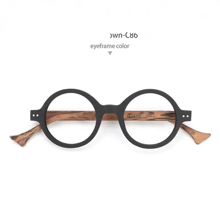 Hdcrafter Unisex Full Rim Round Acetate Prescription Eyeglasses PS7060 - Black-Brown-C86