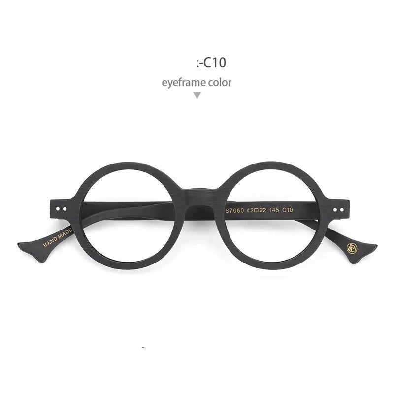 Hdcrafter Unisex Full Rim Round Acetate Prescription Eyeglasses PS7060 - Black-C10