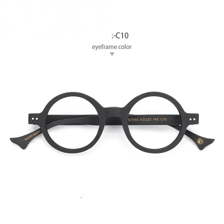 Hdcrafter Unisex Full Rim Round Acetate Prescription Eyeglasses PS7060 - Black-C10