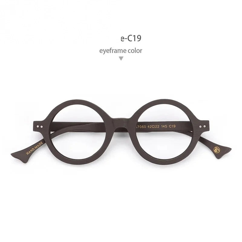 Hdcrafter Unisex Full Rim Round Acetate Prescription Eyeglasses PS7060 - Coffee-C19