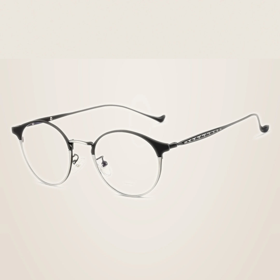 Hdcrafter Unisex Full Rim Round Alloy Frames 800600 - Black-Silver
