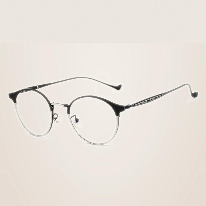 Hdcrafter Unisex Full Rim Round Alloy Frames 800600 - Black-Silver
