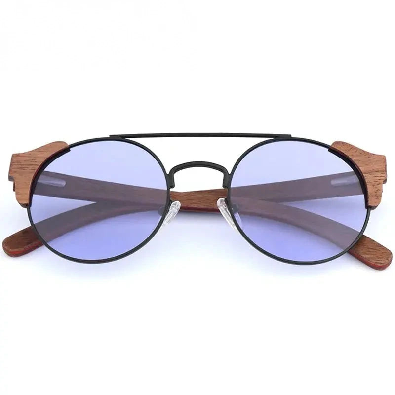 Hdcrafter Unisex Full Rim Round Alloy Wood Sunglasses 56229 - PURPLE