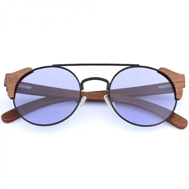 Hdcrafter Unisex Full Rim Round Alloy Wood Sunglasses 56229 - PURPLE