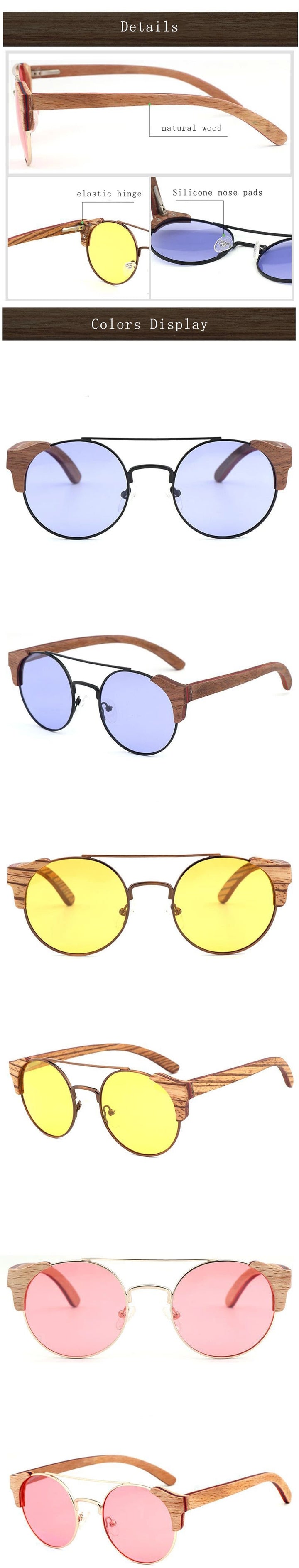 Hdcrafter Unisex Full Rim Round Alloy Wood Sunglasses 56229 - Size Chart