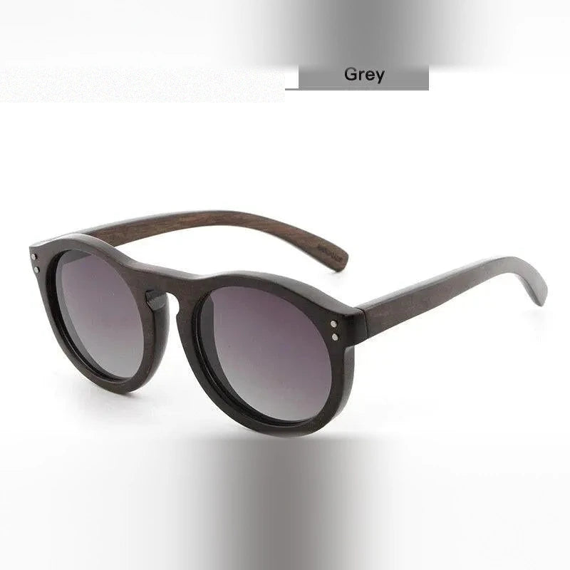 Hdcrafter Unisex Full Rim Round Bamboo Wood Frame Polarized Sunglasses Lw3016 - Grey