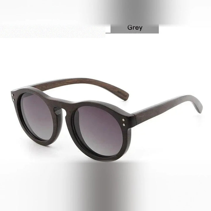 Hdcrafter Unisex Full Rim Round Bamboo Wood Frame Polarized Sunglasses Lw3016 - Grey