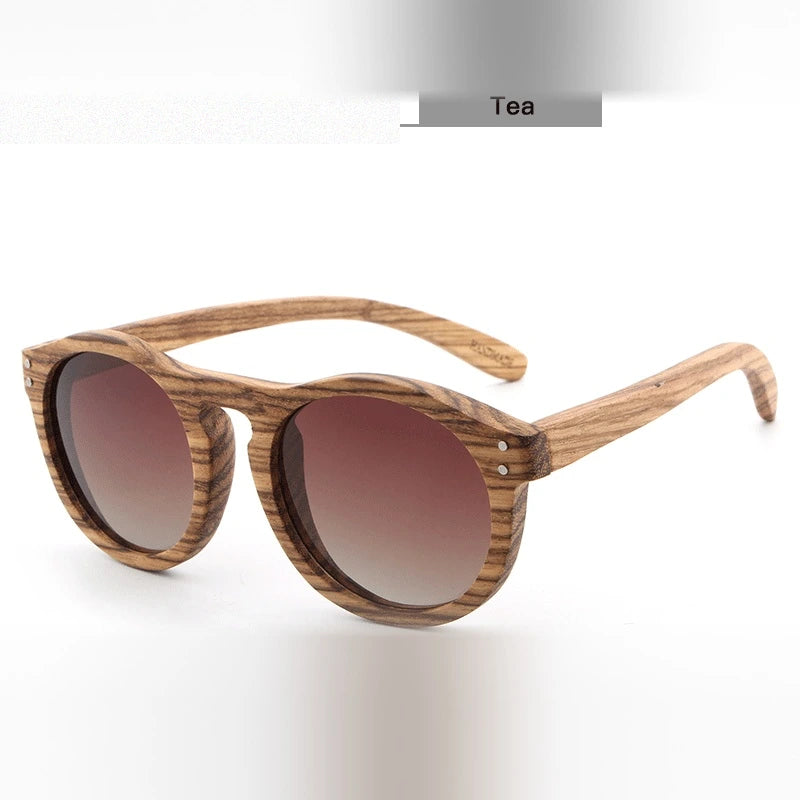 Hdcrafter Unisex Full Rim Round Bamboo Wood Frame Polarized Sunglasses Lw3016 - Tea