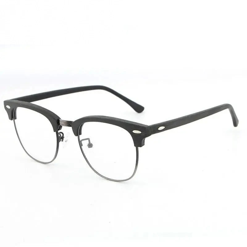 Hdcrafter Unisex Full Rim Round Half Wood Metal Frame Eyeglasses - Black C10