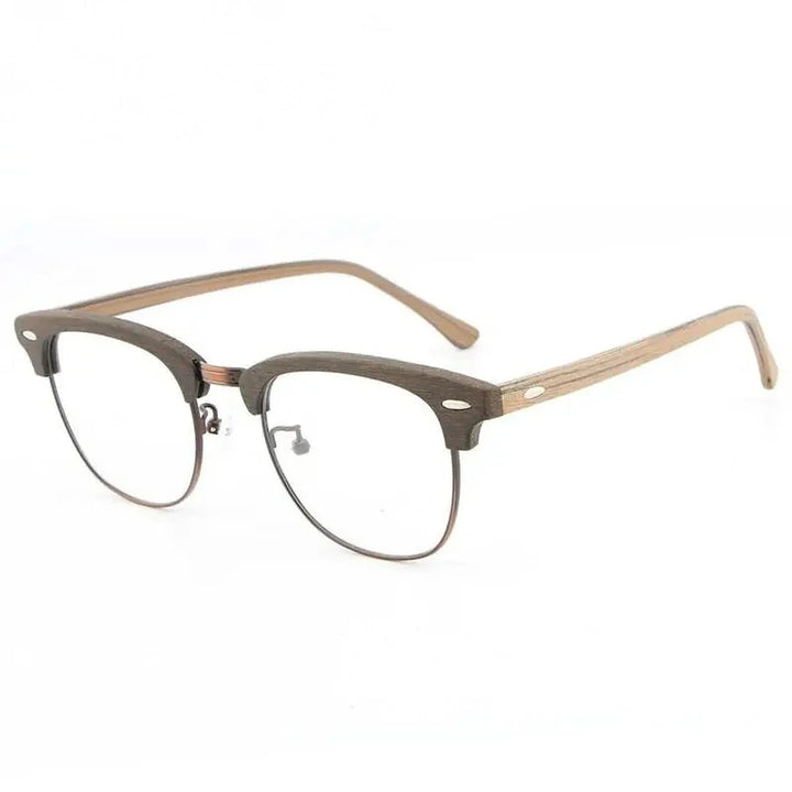 Hdcrafter Unisex Full Rim Round Half Wood Metal Frame Eyeglasses - coffee brown C62