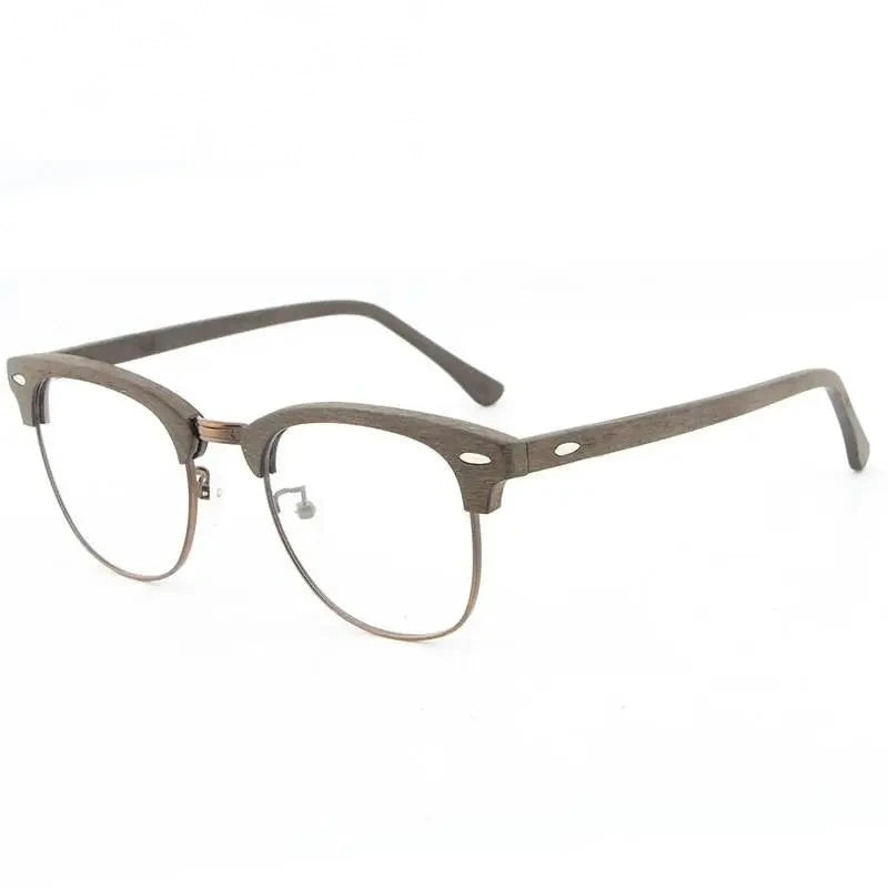 Hdcrafter Unisex Full Rim Round Half Wood Metal Frame Eyeglasses - coffee C19
